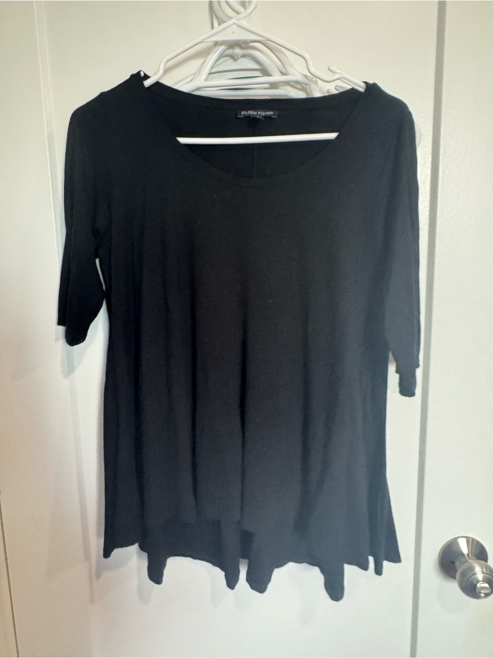 Eileen Fisher Black V-Neck Relaxed Handkerchief Hem Tunic